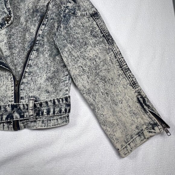 Acid Washed Cropped Jacket Denim SZ 12 Designed by Cosmic‎ Belted Punk 80's - Picture 15 of 16